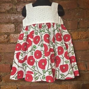 White Eyelet Top Red Floral Skirt Baby Dress